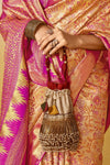 Golden Beige and Fuchsia Pink Kanjivaram Silk Saree