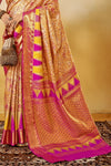 Golden Beige and Fuchsia Pink Kanjivaram Silk Saree