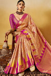 Golden Beige and Fuchsia Pink Kanjivaram Silk Saree