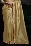 Golden Beige Designer Organza Saree with Embroidery Border