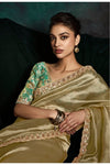 Golden Beige Designer Organza Saree with Embroidery Border