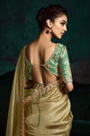 Golden Beige Designer Organza Saree with Embroidery Border