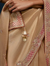 Golden Beige Designer Silk Saree with Contrast Maroon Blouse