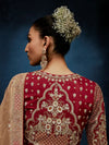 Golden Beige Designer Silk Saree with Contrast Maroon Blouse