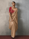 Golden Beige Designer Tissue Silk Saree With Contrast Blouse