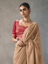 Golden Beige Designer Tissue Silk Saree With Contrast Blouse