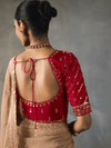 Golden Beige Designer Tissue Silk Saree With Contrast Blouse
