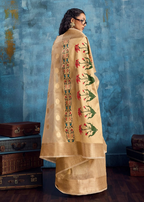 Golden Beige Paithani Tissue Silk Saree