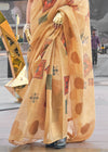 Golden Beige Printed Zari Woven Tissue Silk Saree