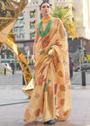 Golden Beige Printed Zari Woven Tissue Silk Saree