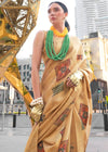 Golden Beige Printed Zari Woven Tissue Silk Saree