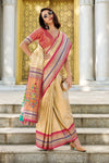 Golden Beige Tissue Ikat Silk Saree