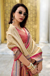 Golden Beige Tissue Ikat Silk Saree