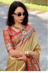 Golden Beige Tissue Silk Saree