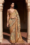 Golden Brown Banarasi Digital Printed Saree