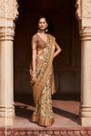 Golden Brown Banarasi Digital Printed Saree