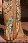 Golden Brown Banarasi Digital Printed Saree