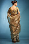 Golden Brown Printed Tissue Silk Saree