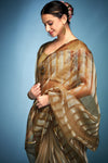 Golden Brown Printed Tissue Silk Saree