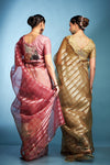 Golden Brown Printed Tissue Silk Saree