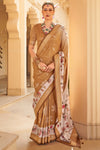 Golden Mustard And Ivory Banarasi Silk Saree With Floral Pallu