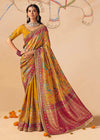 Golden Mustard Marigold Pichwai Designer Dola Silk Saree
