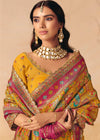 Golden Mustard Marigold Pichwai Designer Dola Silk Saree