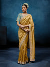 Golden Olive Designer Silk Saree with Teal Blue Contrast Blouse
