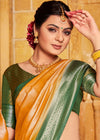 Golden Orange and Green Kanjivaram Saree