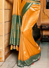 Golden Orange and Green Kanjivaram Saree