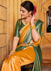 Golden Orange and Green Kanjivaram Saree