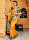 Golden Orange and Green Kanjivaram Saree