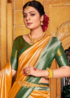 Golden Orange and Green Kanjivaram Saree