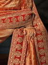 Golden Orange Embroidered Designer Tissue Silk Saree With Contrast Blouse