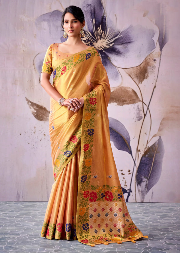 Amber Orange Banarasi Tissue Silk Saree