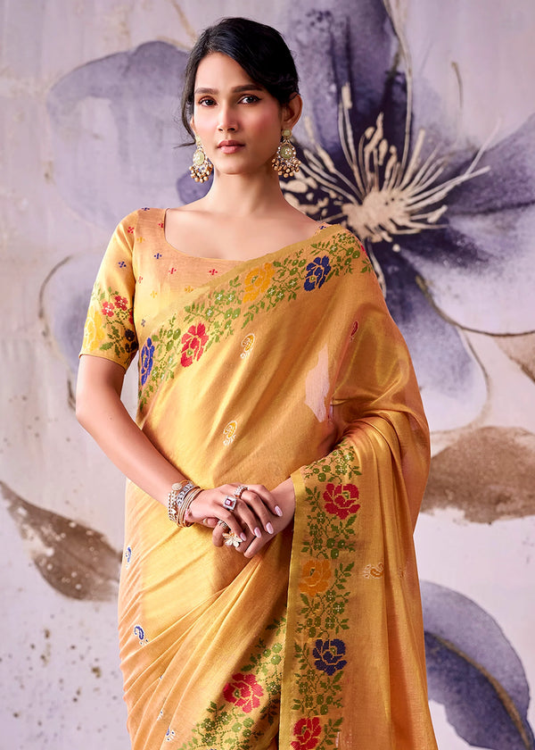 Amber Orange Banarasi Tissue Silk Saree