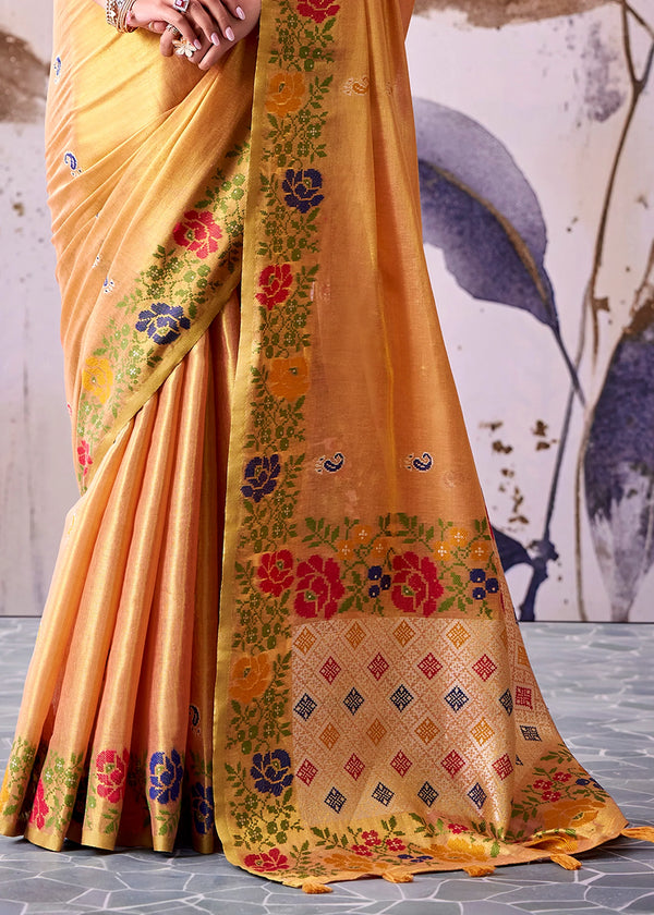 Amber Orange Banarasi Tissue Silk Saree