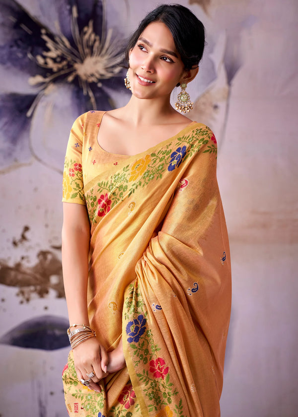 Amber Orange Banarasi Tissue Silk Saree