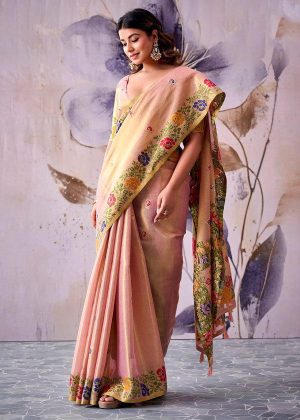 Blush Pink Banarasi Tissue Silk Saree