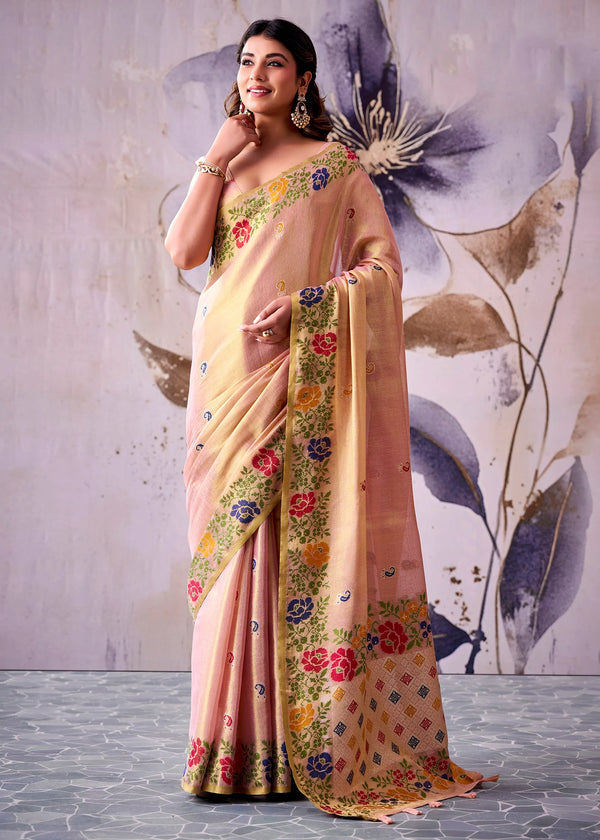 Blush Pink Banarasi Tissue Silk Saree