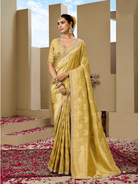Golden Yellow Banarasi Tissue Silk Saree