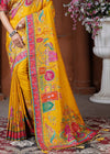 Golden Yellow Designer Silk Saree