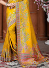 Golden Yellow Designer Silk Saree