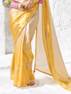 Golden Yellow Embroidered Designer Organza Silk Saree With Contrast Blouse