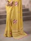 Golden Yellow Jamdani Cotton Silk Saree With Contrast Blouse
