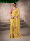 Golden Yellow Jamdani Cotton Silk Saree With Contrast Blouse