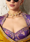 Golden Yellow Organza Saree with Purple Contrast Blouse