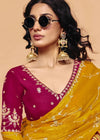 Golden Yellow Organza Silk Designer Saree with Rani Pink Contrast Blouse