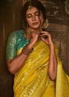 Golden Yellow Woven Designer Banarasi Silk Saree