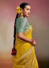 Golden Yellow Woven Soft Silk Banarasi Saree With Designer Blouse